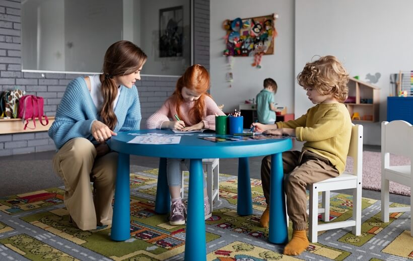Professional daycare provider caring for young children in a safe learning environment.